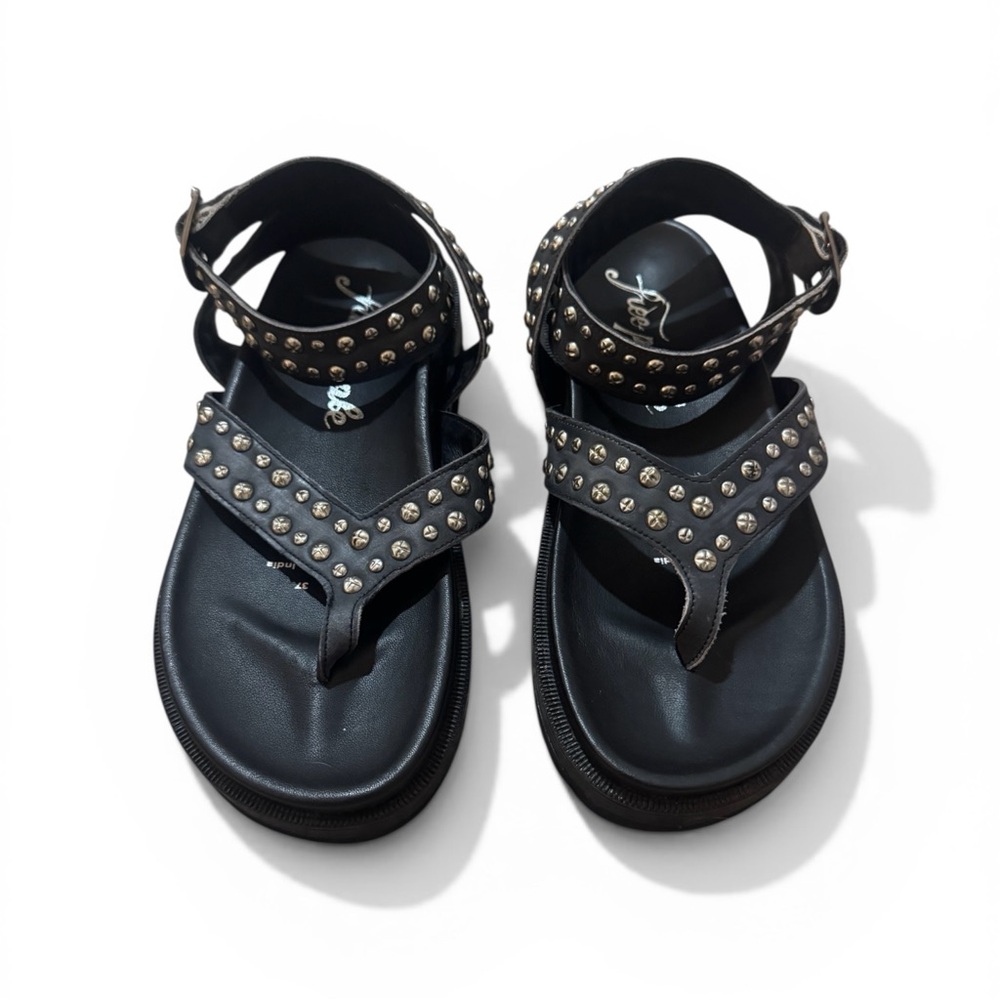 Free People Women’s Black Studded Ankle Wrap Platform Sandals Size 37/7